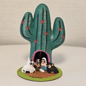 Nativity In Saguaro Cactus Figure Hand-painted from Mexico 3in Plastic